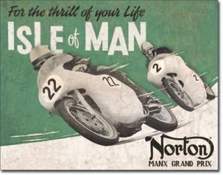 Norton Motorcycle Isle of Man Manx Grand Prix Metal Tin Sign Thrill of 