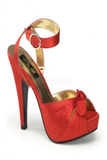 Red Satin Peep Toe Ankle Wrap Sandal W/ Bow Platform Heels 