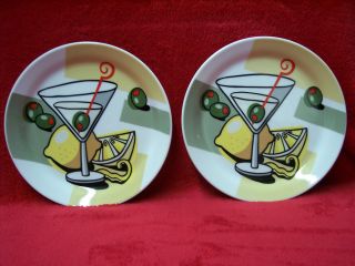 Small 7 Plates Marked Joie de Vivre with Martini Decor