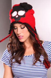 Home / Red Black Bow Accent Skull Nylon Patch Lace Trim Beanie Hat