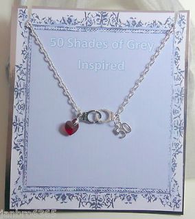 50 Shades of Grey Inspired Charm Necklace Handcuffs +Red Heart 