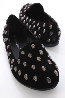 Black Faux Suede Skull Studded Casual Loafer Flats @ Amiclubwear Flats 