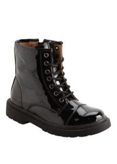 Matalan   Girls Black Patent Lace Up Boot