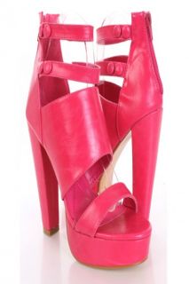 Fuchsia Faux Leather Button Details Platform Heels @ Amiclubwear Heel 