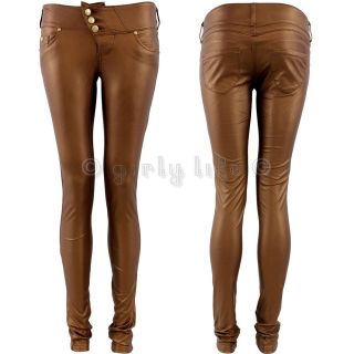 Bronze Matt Leather Look Pvc Top Quality Women Skinny fit Jeans 