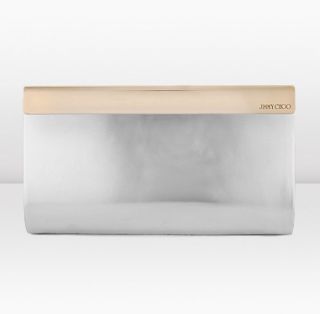 Jimmy Choo  Cayla  Mirror Leather And Metal Clutch Bag With Magnetic 
