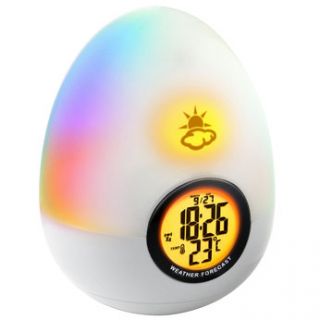 Suntree Glowing Icon Egg Weather Station Alarm Clock featuring a 