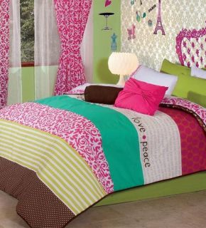 New Teens Girls Love Pink White Aqua Fuchsia Green Comforter Bedding 