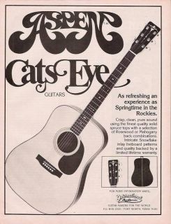 1978 VINTAGE AD FOR Aspen Cats Eye Acoustic Guitars