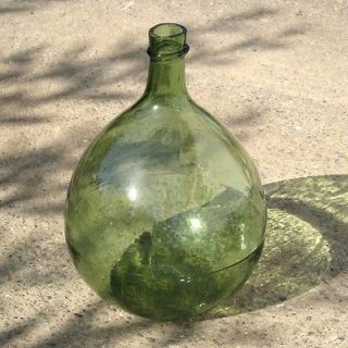 Old French Green Glass Demijohn “Bonbonne” Wine Bottle, 6 Liters