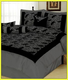   Leapon Leopard Satin Comforter Set Bed In A Bag Queen Grey/Black
