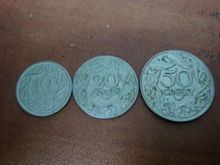 Poland 10 , 20 , 50 Groszy 1923 , 3 old Coins