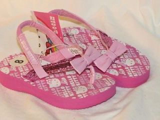New HELLO KITTY Pink Sparkly Flip Flops Sandals w/ Bows, Sz 5 6, 7 8 