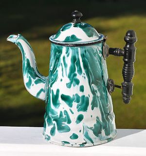 Antique 8 1/2  Tall Graniteware Chrysolite Tea Pot   Bluish/Green 