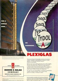 1953 Rohm & Haas Plexiglas Sign Tydol Oil Vintage Ad