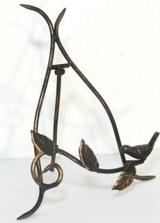 Rustic Brown Metal Plate Stand Easel with Bird & Leaves 23cm high Suit 