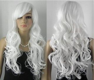 New Fashion Long Curly White Cosplay Wig+Free wig cap