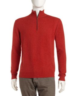 Zip Cashmere Pullover, Orange Spice   