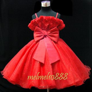 USMD67 Red Flower Girls Baby Wedding Pageant Party Christmas Dress 1 