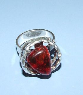 VINTAGE SIGNED DANISH DESIGNER EINER FEHRN .925 STERLING GENUINE AMBER 