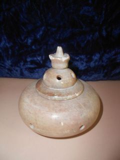 VINTAGE MARBLE INCENSE BURNER MADE IN INDIA W/LID 3 1/2 INCHES TALL