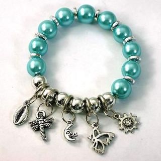   Imitation Pearl Beads Elastic Stretch Dangle Design Bangle Bracelet