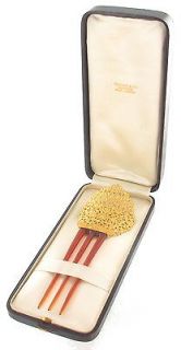 ANTIQUE TIFFANY & CO 22 24K GOLD HAIR ORNAMENT COMB ORIGINAL BOX 