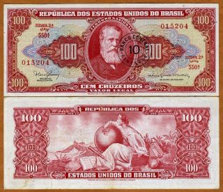 Brazil,10 centavos on 100 cruzeiros P 185a, (1966), VF Error