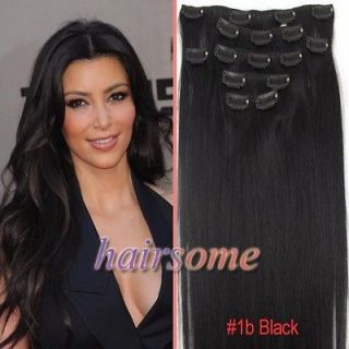 Weft Hair~7pcs 15 Clip In Straight Remy Human Hair Extensions #1b 