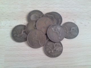 10 British UK Old One Penny 1d Coins