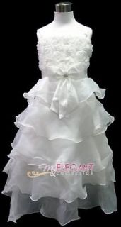 Ivory Rosette Pageant Wedding Flower Girl Party Dress Long Gown Sz 3 