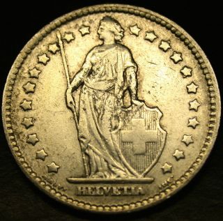 1913 Switzerland 1 Franc SILVER Coin HELVETIA in GORGEOUS SHAPE