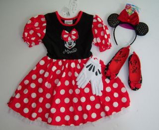 NWT Disney Parks Minnie Mouse Polka Dot Costume Dress S(6) Ears Gloves 