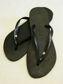 Havaianas Size 9 Slim Crystallized Black Sandals Flip Flops NWT
