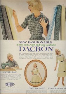 1960 old magazine print AD~DACRON FABRIC~Cute BLONDE SEWS RETRO DRESS 