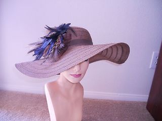 Womens Kentucky derby hat dress hat church hat feather hat brown hat 
