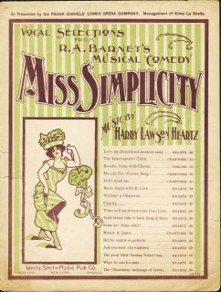 Miss Simplicity 1901 Harry Lawson Heartz THEATRE Music