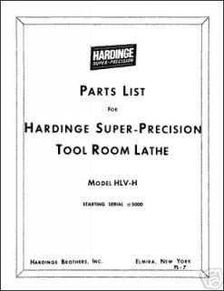 Hardinge HLV H Parts Manual Starting Serial No. 5000
