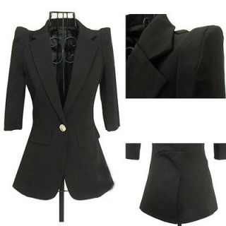 Ladies Spring Blazer Jacket Peak Power Shoulder Chopped Black Slim Fit