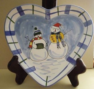 Handcrafted Hungary Mesa Int Snowman Heart Shaped Winter Plate