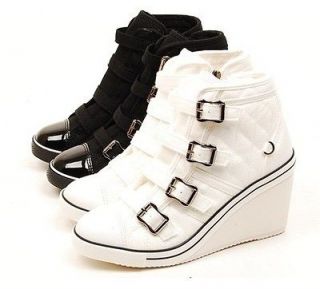 Women Canvas High Heels Sneakers Tennis Shoes Ankle Boots Ivory US 8