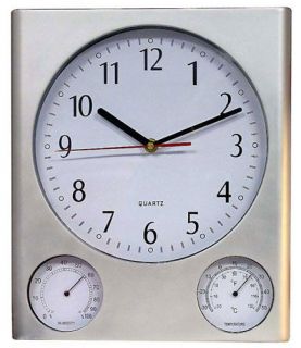 Poolmaster Outdoor Patio Silver Finish Clock and Hygrometer