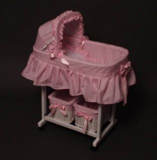 Dolls Bed Baby Cradle Wooden Pink/White Toy New Born