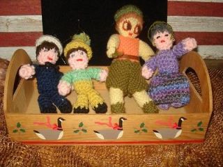 VINTAGE LOT OF 4 KNITTED DOLL / ORNAMENT FROM THE 50S HAND MADE 