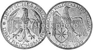 Germany, Weimar Republic 3 Reichsmark, 1929, Waldeck Prussia Union 