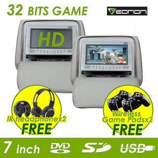 C1031 2x GREY Headrest 7LCD Car Monitor SONY DVD Players BRAND NEW IR 