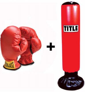 Title Boxing Inflatable Punching Bag & Everlast Gloves Set