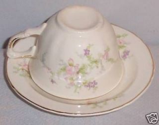 9107 by Crown Potteries Floral Flat Cup & Saucer Set