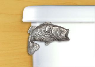 Satin Pewter Large Mouth Bass Toilet Handle Front Tank Mount