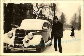 Man &1935 Ford V8 Two Door Sedan Chicago Illinois Feb 1936  17° Cold 